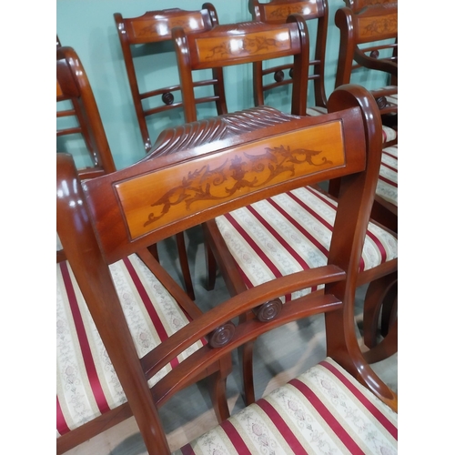 226 - Set of eight mahogany and satinwood upholstered chairs plus two armchairs made by the Robinson Broth... 