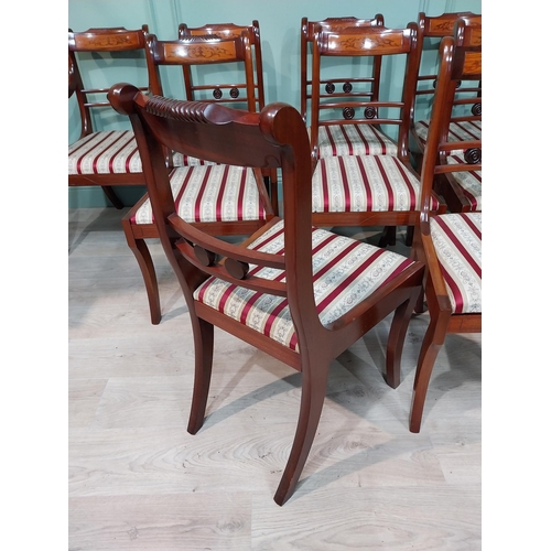226 - Set of eight mahogany and satinwood upholstered chairs plus two armchairs made by the Robinson Broth... 