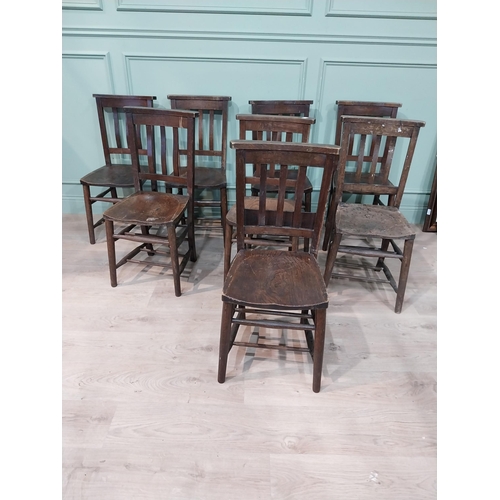 293C - Set of eight 1940's oak chapel chairs. {85 cm H x 38 cm W x 38 cm D}.