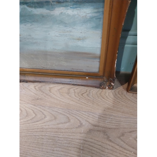 304 - Two early 20th C. gilt framed oil on boards Seascapes J Richardson. {54 cm H x 68 cm W and 55 cm H x... 