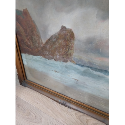 304 - Two early 20th C. gilt framed oil on boards Seascapes J Richardson. {54 cm H x 68 cm W and 55 cm H x... 