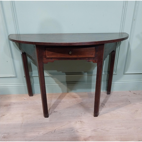 378 - Georgian mahogany and satinwood D-end table on square legs. {72 cm H x 122 cm W}.