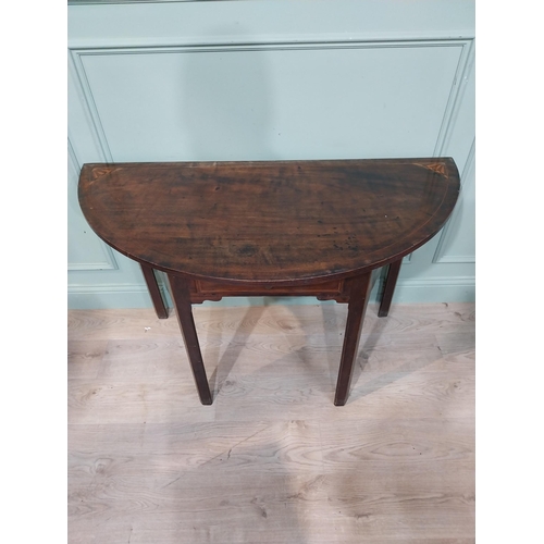 378 - Georgian mahogany and satinwood D-end table on square legs. {72 cm H x 122 cm W}.