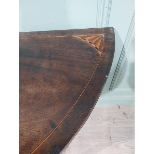 378 - Georgian mahogany and satinwood D-end table on square legs. {72 cm H x 122 cm W}.