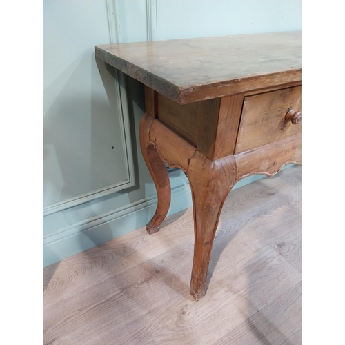 379 - 20th C. stripped pine side table on cabriole legs. {78 cm H  150 cm W x 45 cm D}.
