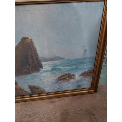 42 - Early 20th C. oil on board Seascape mounted in gilt frame. {79 cm H x 99}