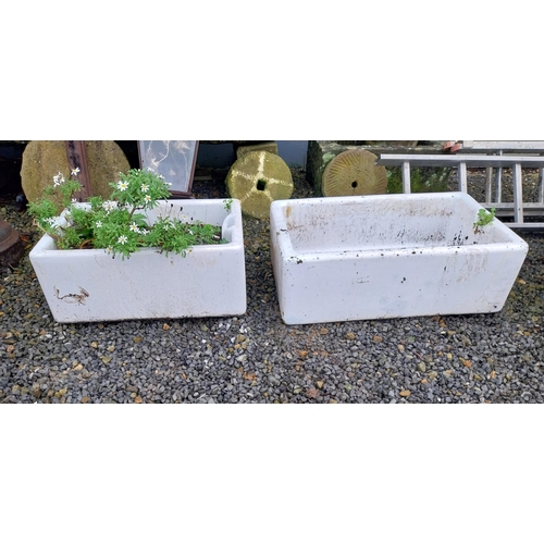 632 - Two early 20th C. Belfast sinks. {26 cm H x 87 cm W x 46 cm D} and {25 cm H x 60 cm W x 40 cm D}.