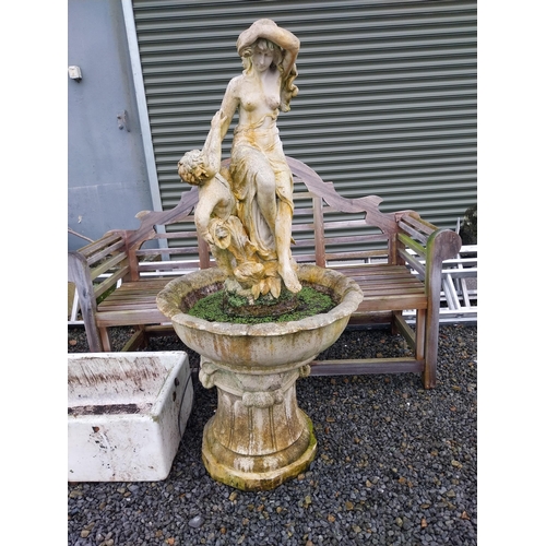 633 - Decorative resin water feature decorated with Grecian Ladies. {140 cm H x 66 cm Dia.}.