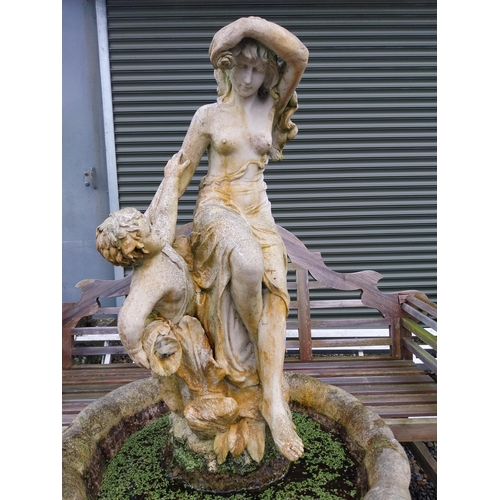 633 - Decorative resin water feature decorated with Grecian Ladies. {140 cm H x 66 cm Dia.}.