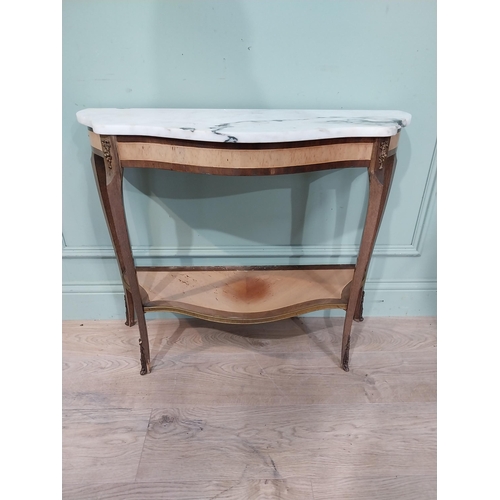 87 - French kingwood and ormolu mounted side table with marble top on cabriole legs. {67 cm H x 79 cm W x... 