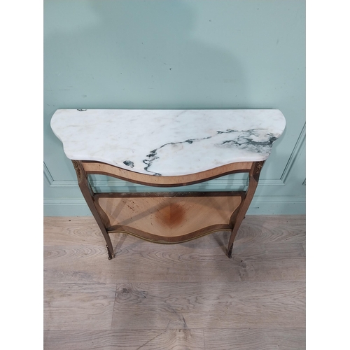 87 - French kingwood and ormolu mounted side table with marble top on cabriole legs. {67 cm H x 79 cm W x... 