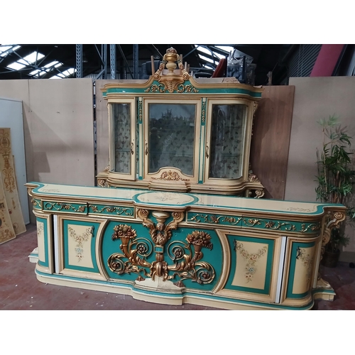 105 - Baroque style Italian sideboard with four drawers with a matching baroque style three door glazed ca... 
