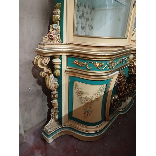 105 - Baroque style Italian sideboard with four drawers with a matching baroque style three door glazed ca... 