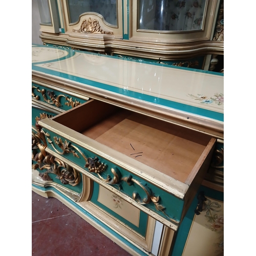 105 - Baroque style Italian sideboard with four drawers with a matching baroque style three door glazed ca... 