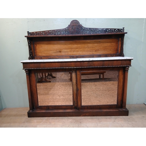 132 - Rosewood chiffonier sideboard featuring a marble top and antique mirrored doors.  {H 160cm x W 168cm... 