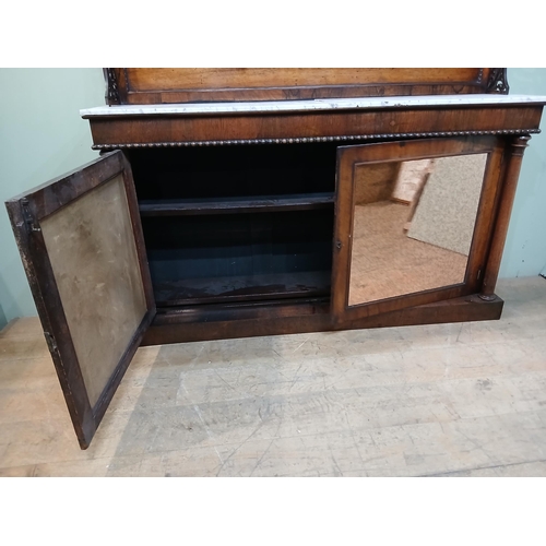 132 - Rosewood chiffonier sideboard featuring a marble top and antique mirrored doors.  {H 160cm x W 168cm... 