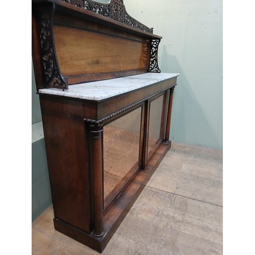 132 - Rosewood chiffonier sideboard featuring a marble top and antique mirrored doors.  {H 160cm x W 168cm... 