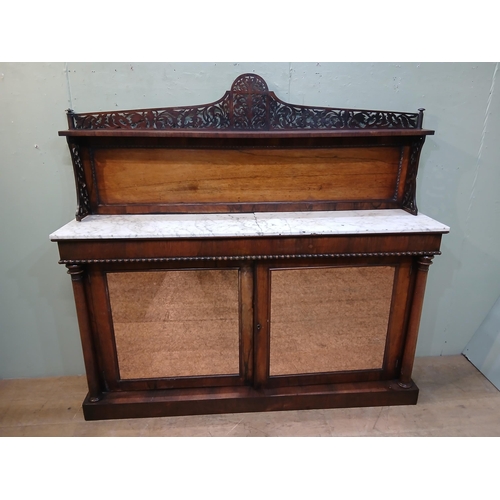 132 - Rosewood chiffonier sideboard featuring a marble top and antique mirrored doors.  {H 160cm x W 168cm... 