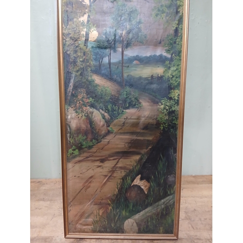154 - Pair of oil on canvas scenes - Heron and Countryside.  {H 250cm x w 79cm }.  NOT AVAILABLE TO VIEW I... 