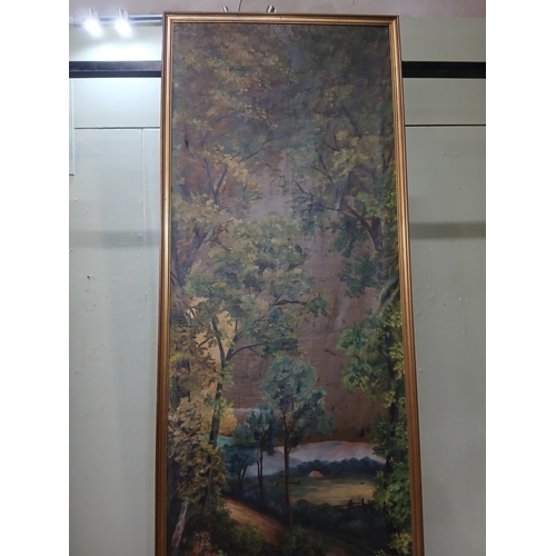 154 - Pair of oil on canvas scenes - Heron and Countryside.  {H 250cm x w 79cm }.  NOT AVAILABLE TO VIEW I... 