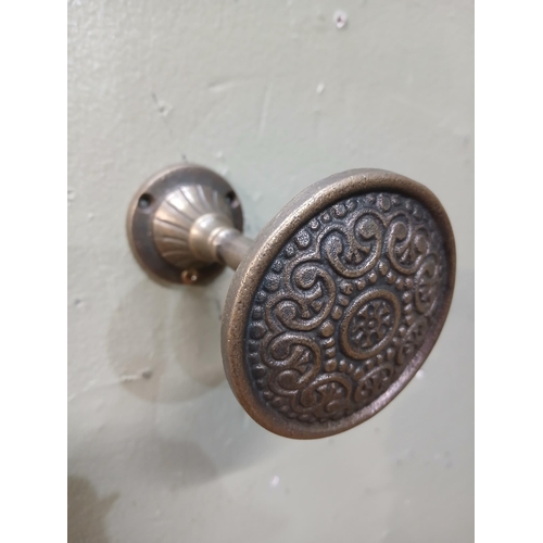 167 - Pair of antique brass curtain tiebacks.  {Dia 7cm x D 12cm }.  NOT AVAILABLE TO VIEW IN PERSON.