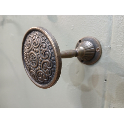 167 - Pair of antique brass curtain tiebacks.  {Dia 7cm x D 12cm }.  NOT AVAILABLE TO VIEW IN PERSON.