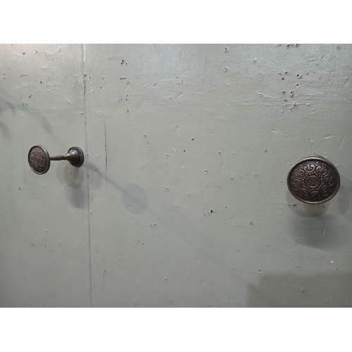 167 - Pair of antique brass curtain tiebacks.  {Dia 7cm x D 12cm }.  NOT AVAILABLE TO VIEW IN PERSON.