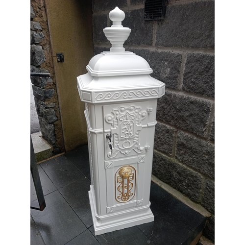 175 - Cast aluminium post box  {96 cm H x 40 cm W x 30 cm D}.  NOT AVAILABLE TO VIEW IN PERSON.