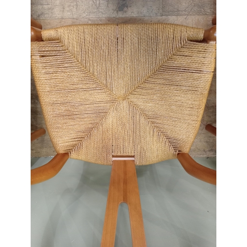 178 - Set of eight vintage wishbone Danish dining chairs with woven rush seats. {H 73cm x W 52cm x D 52cm ... 