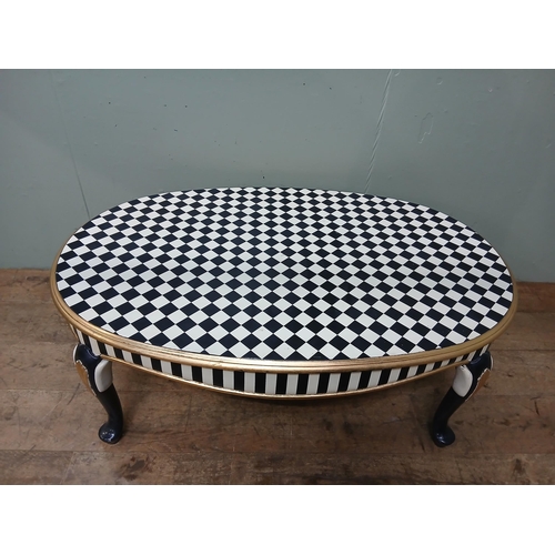 281 - Louis XV style chequered coffee table with cabriole legs and gilded accents. {H 44cm x W 115cm x D 7... 