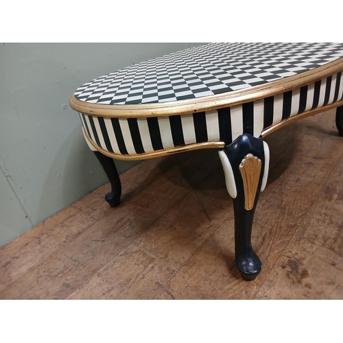 281 - Louis XV style chequered coffee table with cabriole legs and gilded accents. {H 44cm x W 115cm x D 7... 