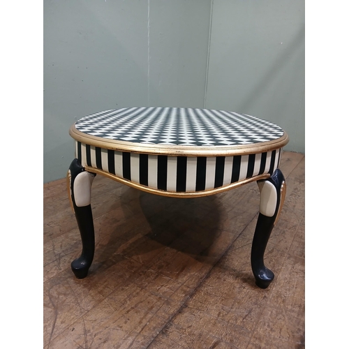 281 - Louis XV style chequered coffee table with cabriole legs and gilded accents. {H 44cm x W 115cm x D 7... 