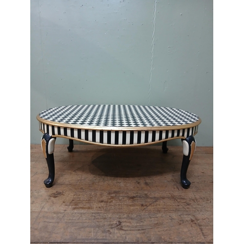 281 - Louis XV style chequered coffee table with cabriole legs and gilded accents. {H 44cm x W 115cm x D 7... 