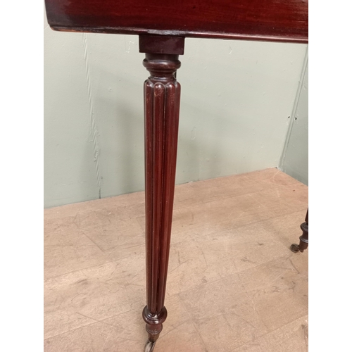 35 - 19th C. mahogany card table on tapered reeded legs.  {H 75cm x W 84cm x D 41cm }.  NOT AVAILABLE TO ... 