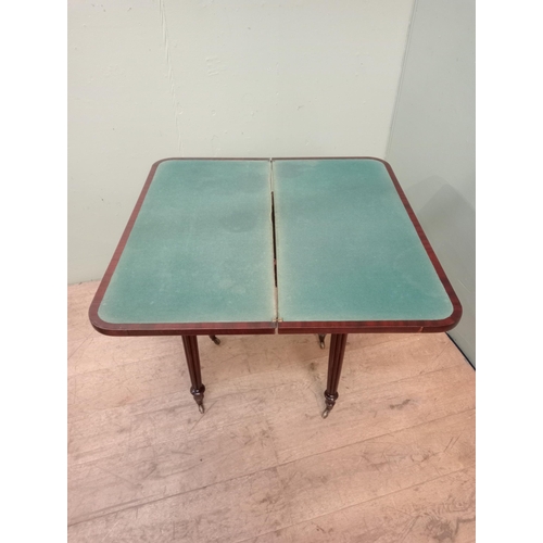 35 - 19th C. mahogany card table on tapered reeded legs.  {H 75cm x W 84cm x D 41cm }.  NOT AVAILABLE TO ... 