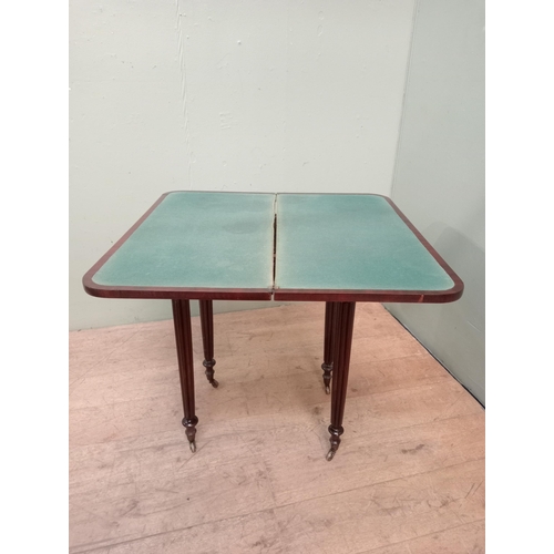 35 - 19th C. mahogany card table on tapered reeded legs.  {H 75cm x W 84cm x D 41cm }.  NOT AVAILABLE TO ... 