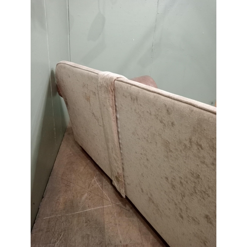 365 - Halo design two seater sofa with suede and leather upholstery on turned feet.  {H 80cm x W 195cm x D... 