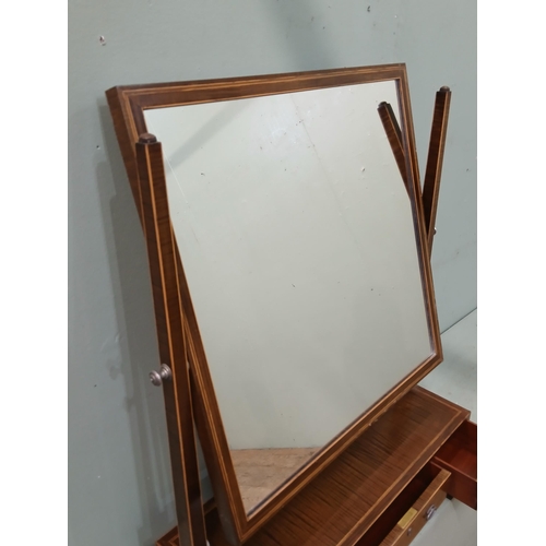 375 - Inlaid dressing table mirror with three drawers.  {75 cm H x 61 cm W x 22 cm D}.  NOT AVAILABLE TO V... 