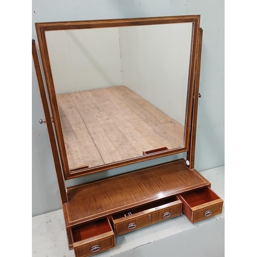 375 - Inlaid dressing table mirror with three drawers.  {75 cm H x 61 cm W x 22 cm D}.  NOT AVAILABLE TO V... 