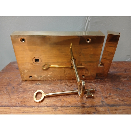 38 - Solid brass Rim lever door lock.  {H 11cm x W 19cm x D 3cm }.  NOT AVAILABLE TO VIEW IN PERSON.