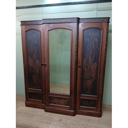 380 - Irish George III style triple fern ware wardrobe flanked by two doors with internal brass clothes ra... 