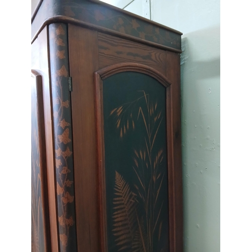 380 - Irish George III style triple fern ware wardrobe flanked by two doors with internal brass clothes ra... 