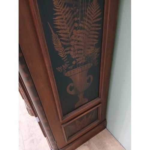 380 - Irish George III style triple fern ware wardrobe flanked by two doors with internal brass clothes ra... 