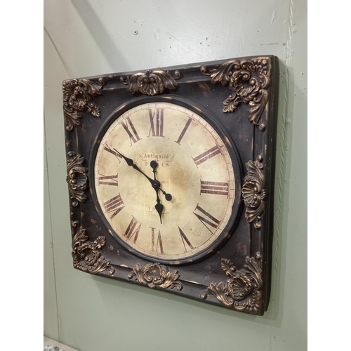 405 - Large ornate French wall clock. {H 78cm x W 78cm }.  NOT AVAILABLE TO VIEW IN PERSON.