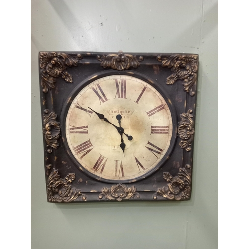 405 - Large ornate French wall clock. {H 78cm x W 78cm }.  NOT AVAILABLE TO VIEW IN PERSON.