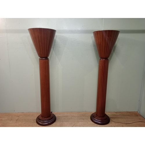 411 - Pair of satinwood string inlaid floor standard floor uplighters.  {H 182cm x Dia 50cm }.  NOT AVAILA... 