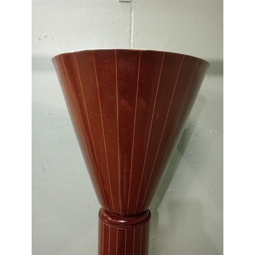 411 - Pair of satinwood string inlaid floor standard floor uplighters.  {H 182cm x Dia 50cm }.  NOT AVAILA... 