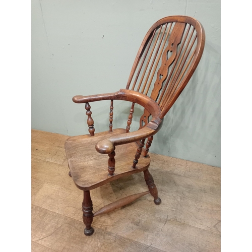 485A - Victorian yew wood and elm broad arm Windsor chair.  {H 105cm x W 64cm x D 60cm }.  NOT AVAILABLE TO... 