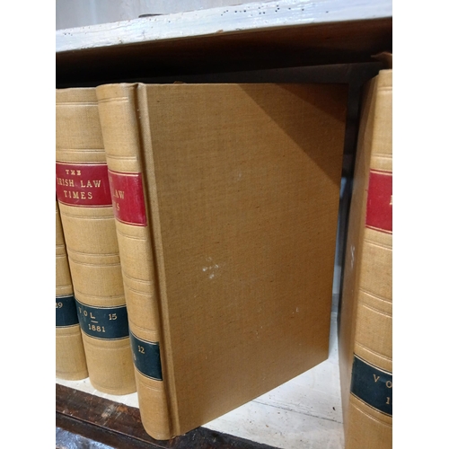 50 - Set of nine Irish Law Times leather bound books.  {H 25cm }.  NOT AVAILABLE TO VIEW IN PERSON.