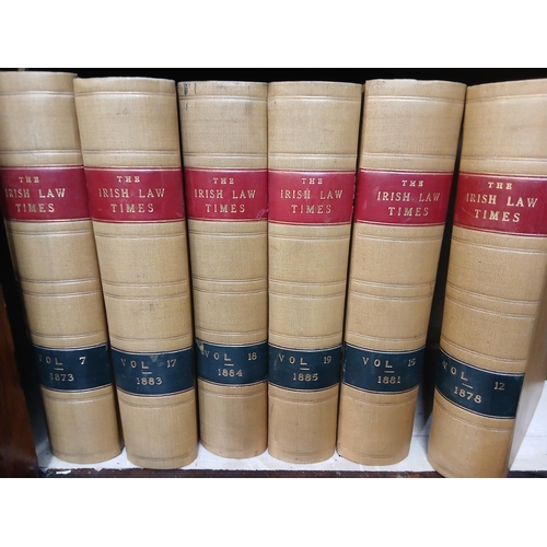 50 - Set of nine Irish Law Times leather bound books.  {H 25cm }.  NOT AVAILABLE TO VIEW IN PERSON.